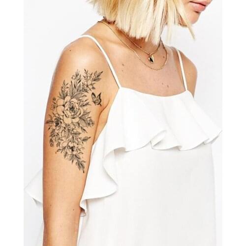 Waterproof Temporary Tattoo Sticker Beautiful Butterfly Black Rose Flower Sexy Body Art Fake Tatto Flash Tatoo Arm for Men Women