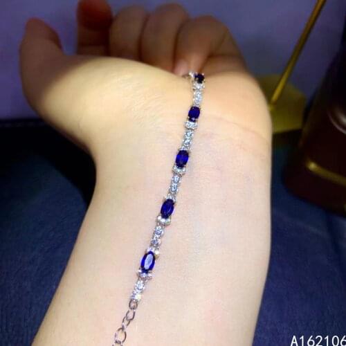 Fine Jewelry 925 Pure Silver Chinese Style Natural Sapphire Girl Luxury Classic Fresh Gemstone Hand Chain Bracelet Support Detec