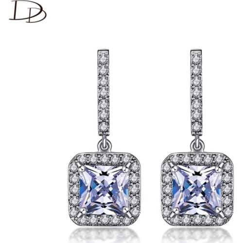 Square zircon earrings for women vintage 925 sterling silver long earring femme fashion jewelry brincos de festa gift DDe033