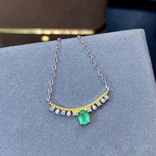 Personality 100% 925 Sterling Silver Oval Cut Natural Emerald Created Moissanite Pendant Necklace Ladies Fine Jewelry Wholesale