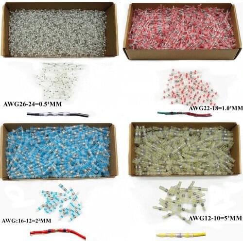 200/100PCS Heat Shrink Wire Terminal Block Set Heat Shrink Waterproof IP67 Butt Copper AWG26-10 Solder Seal Fast Connector Kit