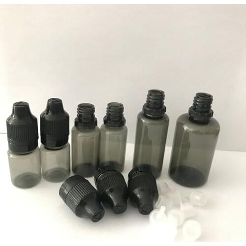 200pcs 5ml 10ml 15ml 30ml E Liquid Bottle PET Dropper Black Bottle Squeezable Refillable Bottle Childproof Temper Evident Cap
