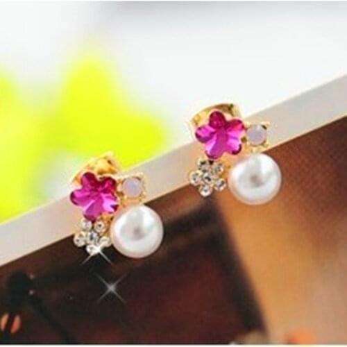 2018 New ! Hot Fashion Fine Jewelry Cute And Sweet Elegant Gilded Crystal Rhinestone Plum Pearl Stud Earrings For Women