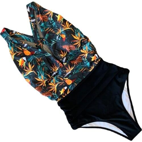 2021 Sexy One Piece Swimsuit Female Floral Women Swimwear Push Up Bathing Suits Bodysuits Beach wear Deep V-neck Ruffle Monokini