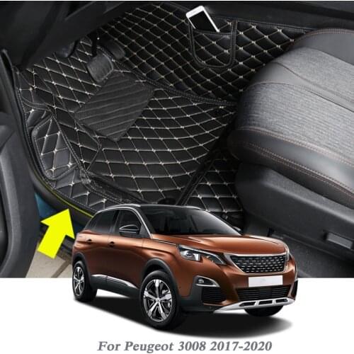 3pcs Car Styling PU Leather Floor Mat For Peugeot 3008 2017-2020 LHD Auto Foot Pad Automobile Carpet Cover Internal Accessory