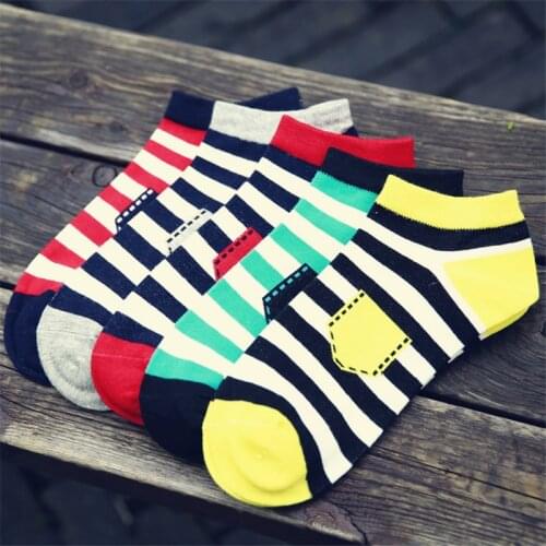 5Pair Fashion Hot Sale Comfortable Unisex Stripe Cotton Men Socks Slippers Short Ankle Socks New Arrival Breathable Soxs