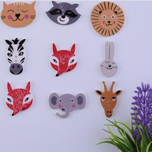 50 Pcs Animal Fox Rabbit Wooden Buttons Scrapbooking Crafts DIY Baby Educational Clothing Apparel Sewing Accessories Decoration