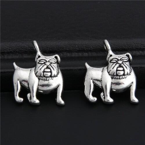 50pcs Silver Color Cute Bulldog Pet Beads Fit Charm Bracelet DIY Jewelry Making Gift A2861