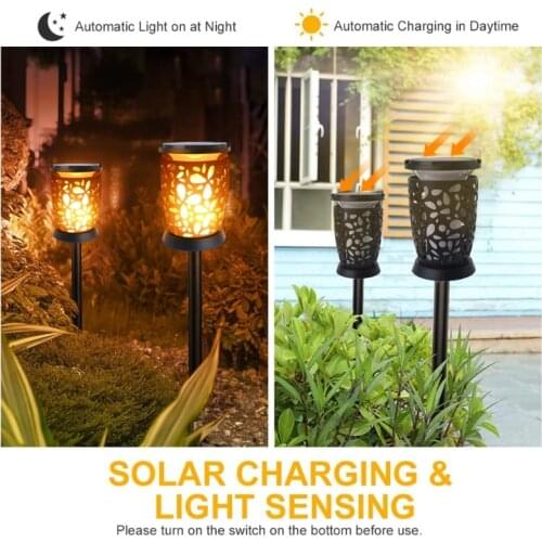 96 Lamp Beads Solar Torch Lights with Flickering Flame Fire Effect Auto On/Off Dust to Dawn Waterproof Landscape Lights
