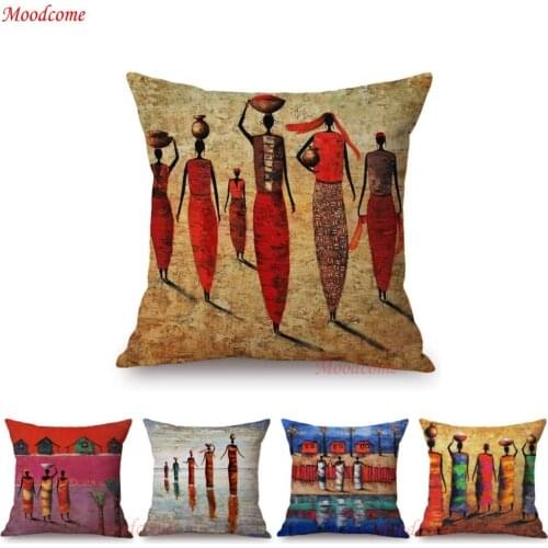 Abstract Africa Cartoon African Impressionism Oil Painting Art Home Decoration Sofa Throw Pillow Case Cotton Linen Cushion Cover
