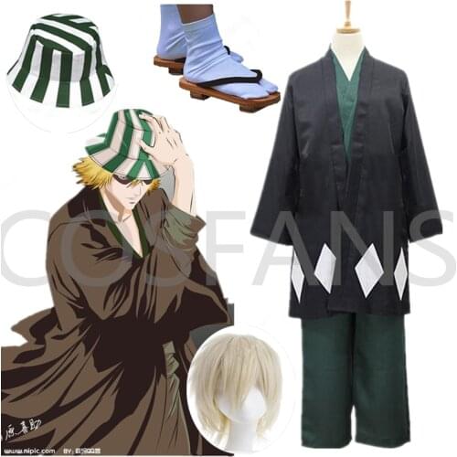 Anime Bleach Cosplay Urahara Kisuke Gotei 13 Costume Kimono Halloween Costume Full Outfit (Cape&Tops&Pants&Hat)
