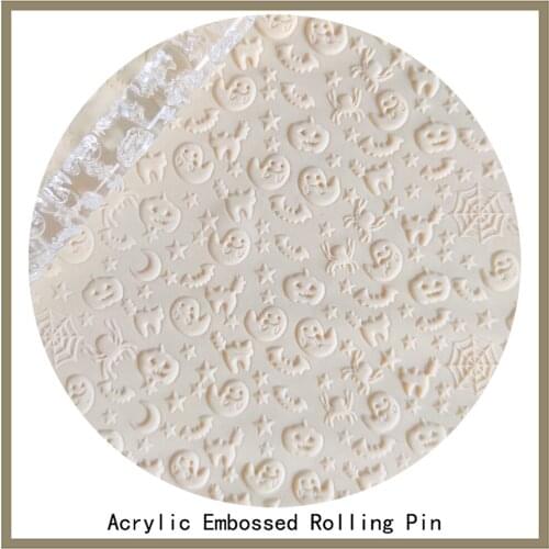 Non-stick Fondant Sugar Craft Cake Decorating Pastry Floral Kitchen Tool Acrylic Rolling Pin Halloween Pattern Baking