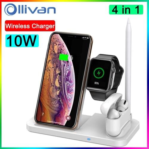 Wireless Charger Stand 4 in 1 Qi 10W Fast Charging Dock Station For iPhone 12 11 Pro Apple Watch Airpods Pencil Quick Chargure
