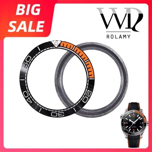 Rolamy TOP Watch Bezel Ceramic Black Orange Silver Writing 41.5mm outside For Omega SEAMASTER PLANET OCEAN 600M COLLECTION