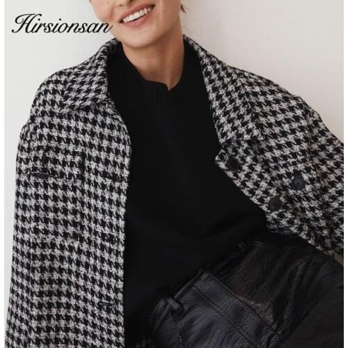 Hirsionsan Elegant Vintage Jaket Women 2021 Spring New Single Breasted Coat Houndstooth Female Casual Outerwear Tops