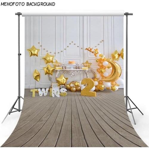 Photography backdrop white wall golden balloons 2nd birthday backgrounds for photography wood floor birthday party photocalls