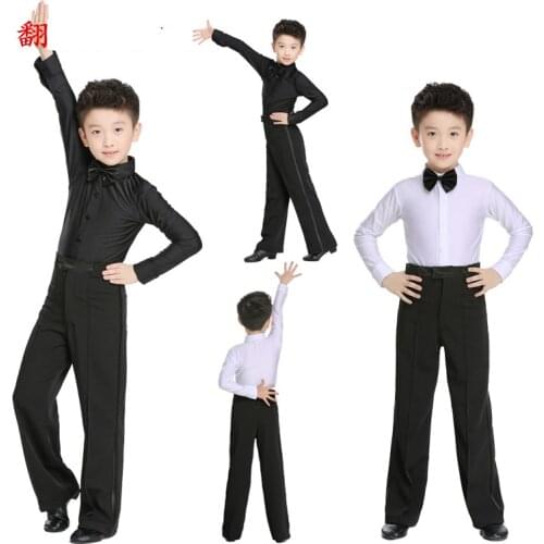 1 piece boys Latin Dance shirt pure color Ballroom Dance performance shirt Spandex Boys high quality top
