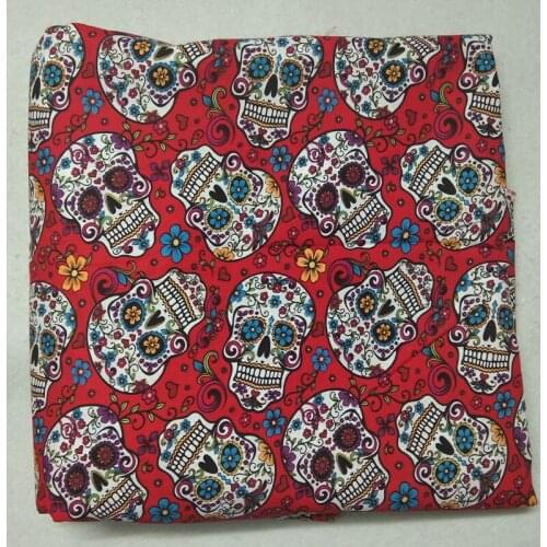 50x105cm Punk Cool Halloween Red Flower Skull Printed Cotton Fabric Skull Head Fabric Patchwork Cloth Dress Home Decoration