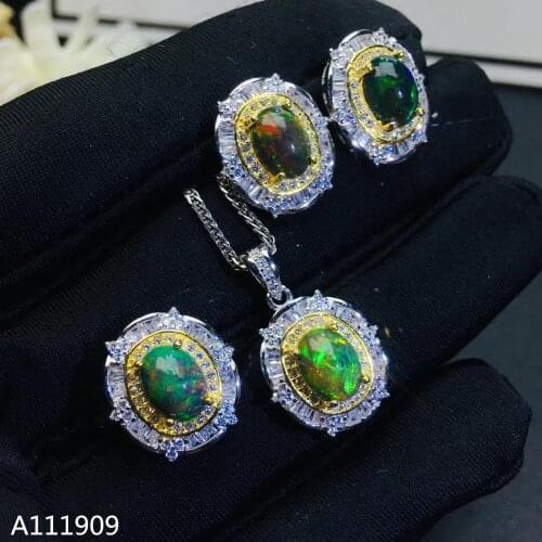 KJJEAXCMY boutique jewelry 925 sterling silver inlaid Natural Black opal Necklace Ring Earring Female Suit Support detection