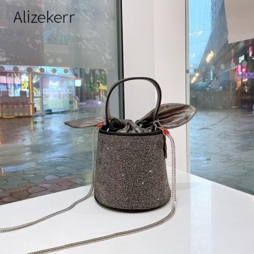 Rhinestone Bucket Evening Clutch Purse 2021 New Luxury Designer Diamonds Chain Shoulder Bag Ladies Dinner Party Handbag Fashion