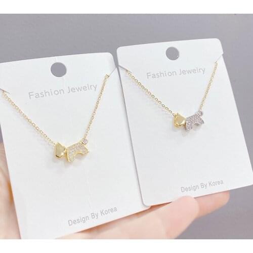 Korean Puppy White Fritillary Love Necklace Diamond-Embedded Dog Fashion Light Luxury Clavicle Chain Pendant Ornament Wholesale