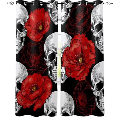 Red Flower Skull Blackout Curtains For Living Room Window Curtains For Bedroom Kitchen Curtains Drapes Blinds