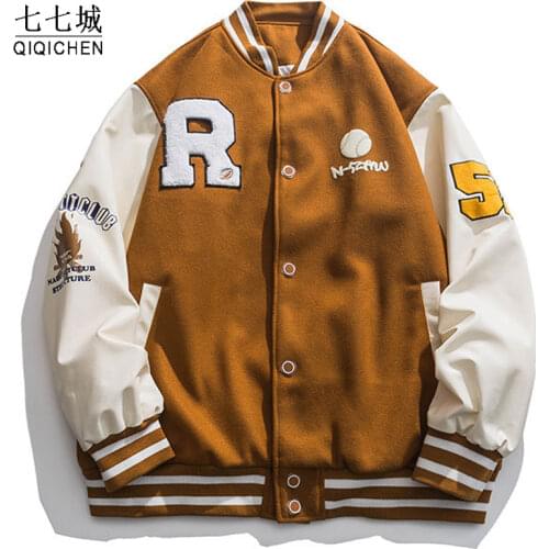 2020 Mens Hip Hop Baseball Jacket Coats Big Letter B Bone Embroidery Patchwork Japan Korean Style Streetwear College Rock Jacket