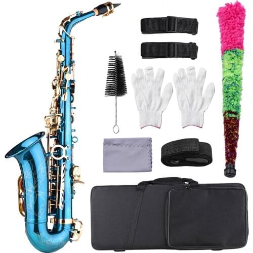LADE Brass Engraved Eb E-Flat Alto Saxophone Sax Abalone Shell Buttons with Case Gloves Cleaning Cloth Grease Belt Brush