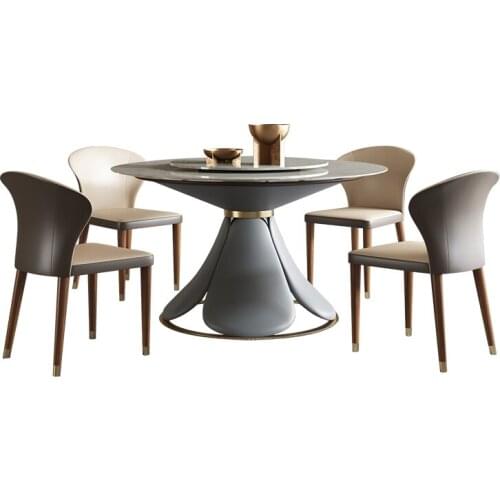 Italian style light luxury marble high-grade solid wood dining table modern minimalist dining table with turntable