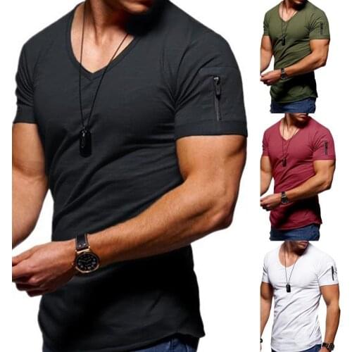Summer Sportswear Tracksuit Skin-friendly Solid Color Comfortable V Neck Men Short Sleeve T-shirt Drawstring Shorts for Running