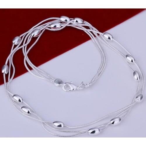 N214 Hot Sale Fine 925 Jewelry Plated Wholesale Factory Price Charms Free Shipping Fashion Three Line Of Beans Necklaces