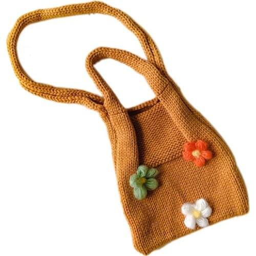 Cute Flower Knit Girl Bag Flower Knit Bags Cloth Christmas Adorable Shoulder Bag Crossbody Bag Flower Shoulder Bag For Girls