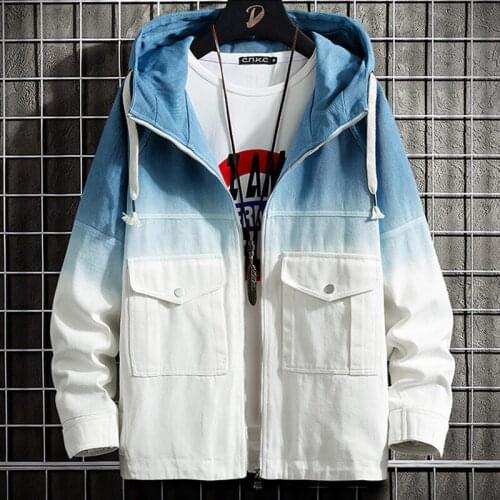 2021 Spring New Fashion Gradient Color Streetwear Casual Jacket Men Hooded Windbreaker Coat Plus Size 5XL 6XL