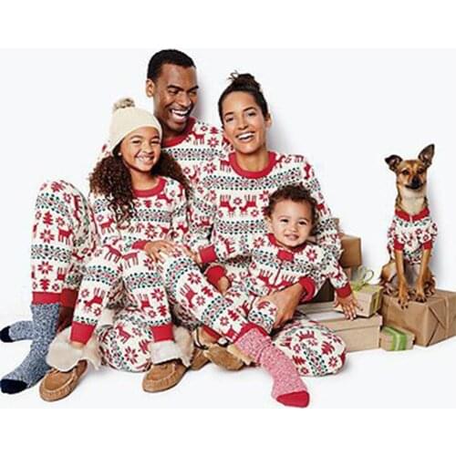 New Arrival Family Matching Outfits Casual Parent-Child Christmas Men Women 2pcs Clothes Elk Print Pajamas Pants Tops
