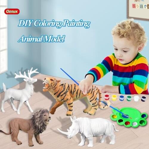 Oenux Wildlife Drawing Watercolor Graffiti DIY Coloring 3D Painting Action Figures Zoo Animal Model Art Craft Kid Toy Gift