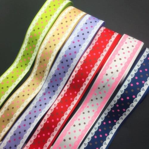 Wholesale 5 Yards 1Inch 25mm Wide Dots Printed Grosgrain Ribbon Hair Bow/Christmas/wedding DIY Sewing Craft #005