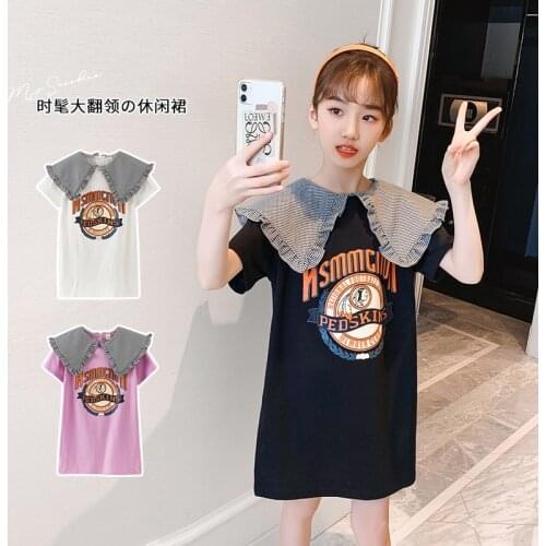 Teens Kids Dress for Childrens Casual Letter Print T-shirt Dress 2021 New Princess Cartoon Pattern Short Sleeve Dress