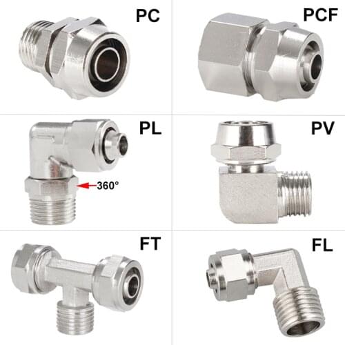 Pneumatic connector nickel-plated copper external thread 1/8 1/4 3/8 1/2 3/4 trachea quick connector 6 8 10 12 14 16mm
