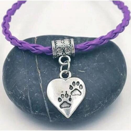 Hot Vintage Lovely Dog Paw Heart Charms Pendant Multicolor Leather Rope Bracelet Holiday Gift New Fashion Jewelry