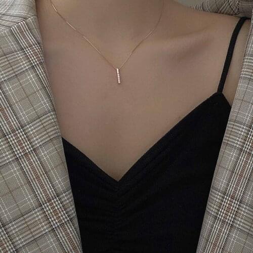 Simple Strip Pendant Necklace Inlay Cubic Zircon Geometric Jewelry For Women Wedding Party Charm Clavicle Chain Accessories