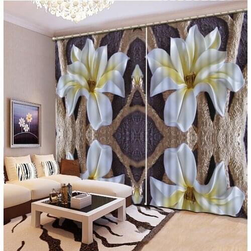 Relief curtains Flowers print Customized 3D Blackout Curtains Living Room Bedroom Hotel Window