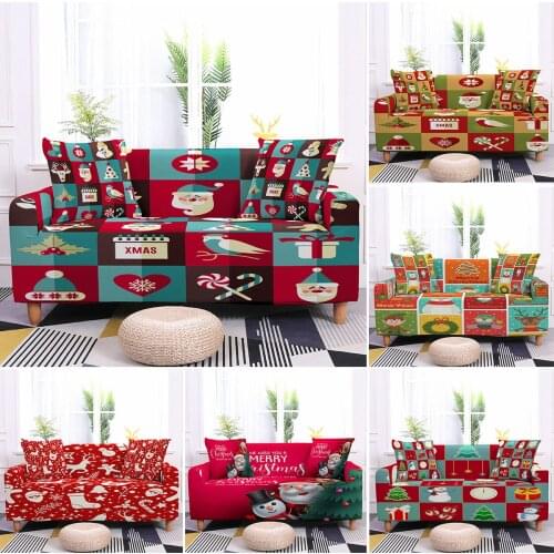 Merry Christmas Sofa Slipcovers Elastic Couch Cover For Living Room 1/2/3/4-seat Anti-dust Sofa Cover Furniture Protector
