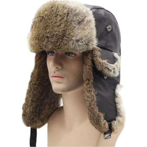 Rabbit fur hat bomber predator hat winter warm Rex snow hat ear wing hat Ushanka Russian mens hat