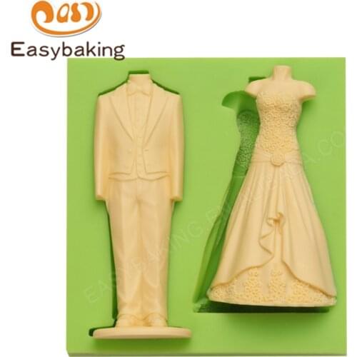 Silicone Mold Fondant Cake Decoration Beautiful Wedding Dresses Shape for Bride and Bridegroom Baking Mould Pastry Tools