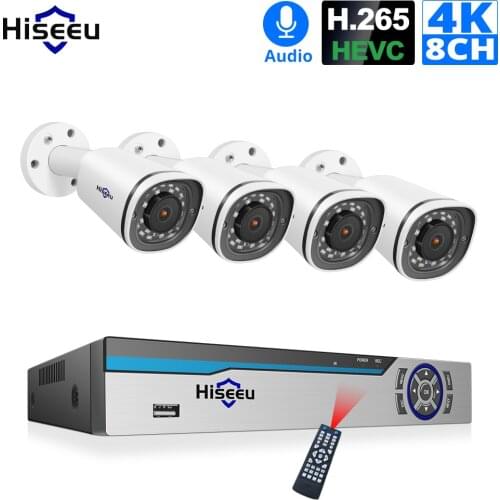 Hiseeu 8CH 4K POE NVR Kit H.265 CCTV Security System 8MP Outdoor Waterproof POE IP Camera Audio Record Video Surveillance Set