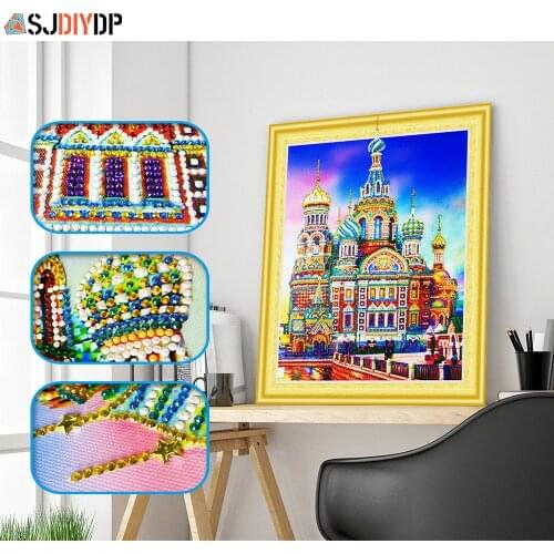 SJDIYD 5D Diamond Painting Special Shaped Church Diamond Mosaic Partial Rhinestone Castle Cross Stitch Kits New Home Decor