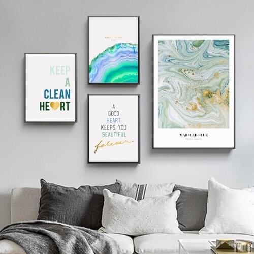 Nordic Modern Simplicity of Abstract Canvas Paintings Modular Pictures Blue Marble Wall Art Canvas for Living Room Decoration