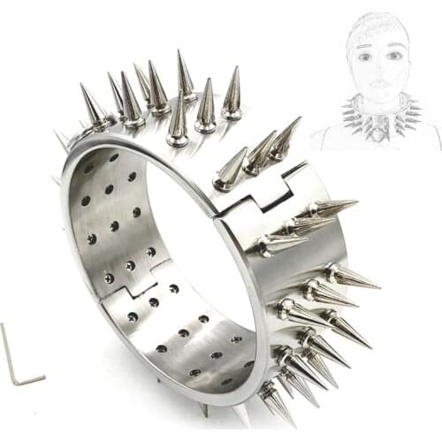Super Heavy Stainless Steel Neck Collar With Thorn 3 Row Detachable Spike Choker BDSM Bondage Restraints Sex Toys For Woman Man
