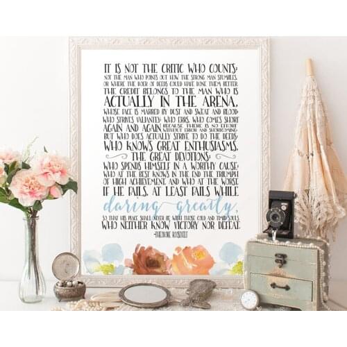 Theodore Roosevelt Inspirational Quotes Canvas Art Poster Prints The Man in the Arena Quote Painting Picture Home Wall Art Decor
