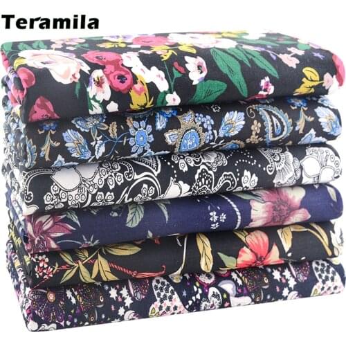 Teramila Half Meter Flower Printed Cotton Poplin Fabric For Sewing Clothes Cloth Quilt Needlework Japanese Kimono Designer Dress